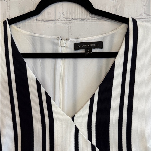 Banana Republic Asymmetrical Black and White Striped Dress With Button Accent 8 - Picture 2 of 6